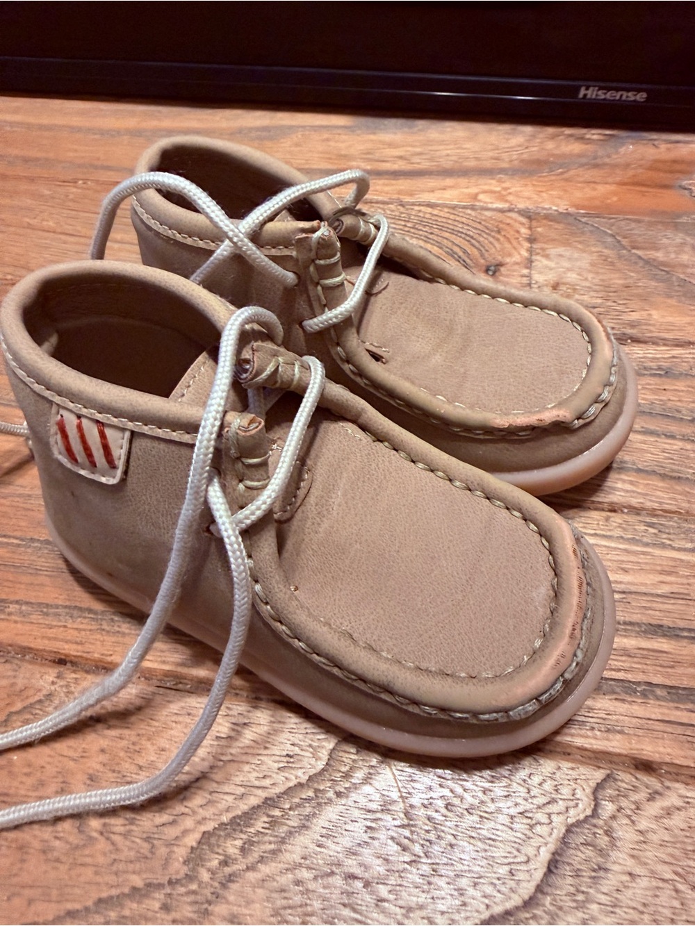 Baby Tan Moccasin-Style Lace-Up Shoes